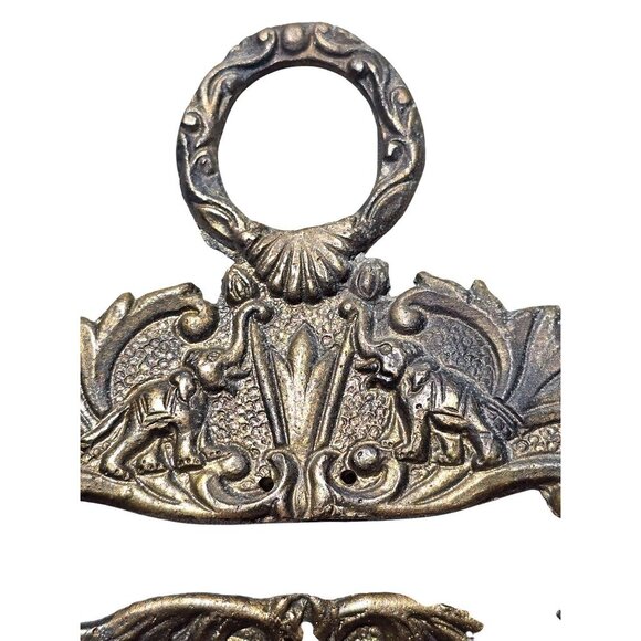 Vintage Solid Brass Bellpull Tapestry Hanger Ornate Elephants Embroidery Hanger - Picture 4 of 16